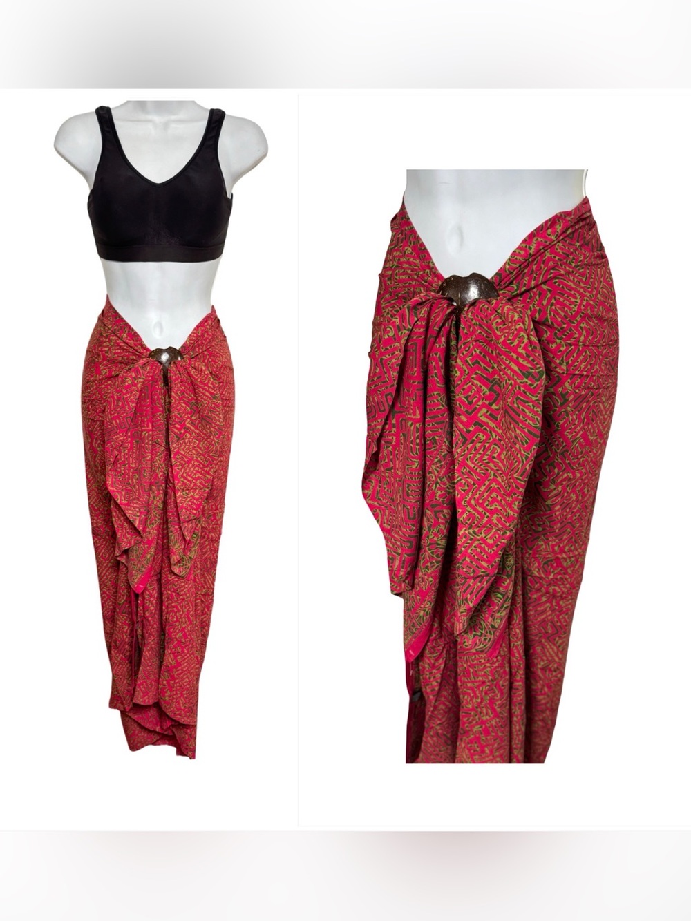Women’s Red Printed Sarong Swim Cover-Up